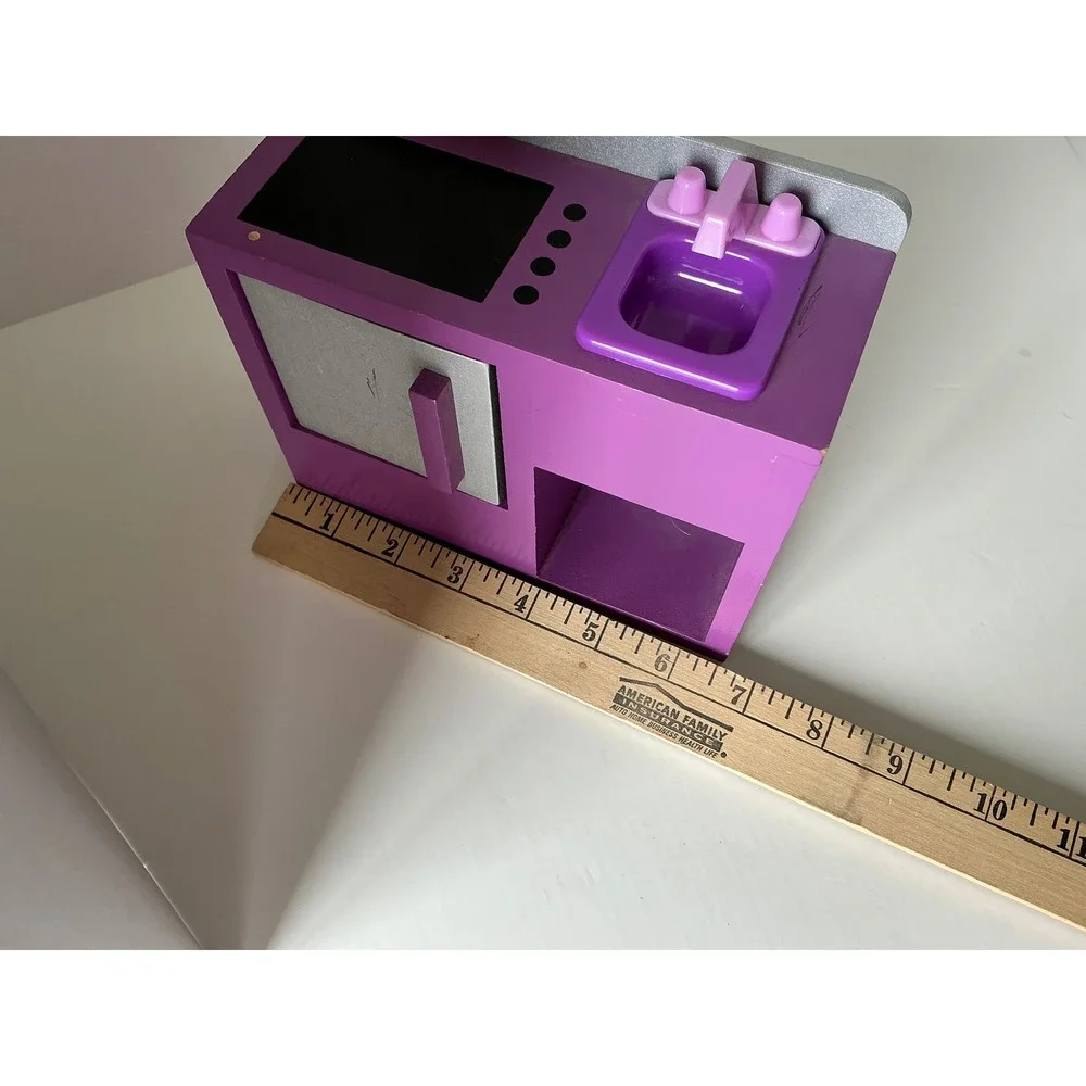 Wooden‎ Dollhouse Kitchen Toy Sink Stove Purple Silver Small Accessory
